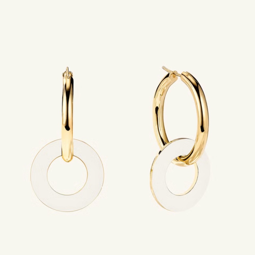 Mejuri Gold and White Hoop Earrings